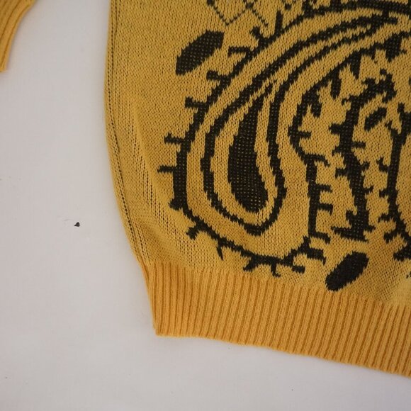 Vintage Paris Star Yellow Black Paisley Knit 20% Mohair Wool Sweater 38 - Picture 6 of 12
